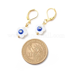 Natural Shell Flower with Evil Eye Dangle Leverback Earrings&nbsp;EJEW-JE05001