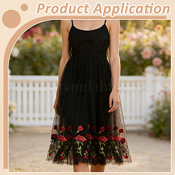 Polyester Rose Embroidery Lace Fabric&nbsp;DIY-WH0622-724B