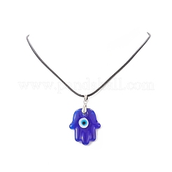 Handmade Lampwork Hanmsa Hand with Evil Eye Pendant Necklaces&nbsp;NJEW-JN04222