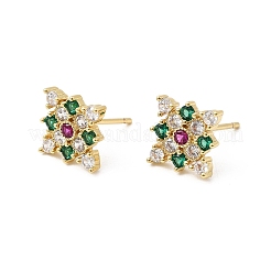 Rhombus Brass Micro Pave Cubic Zirconia Stud Earrings&nbsp;EJEW-L306-02G