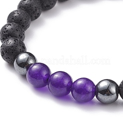 Natural Malaysia Jade(Dyed) & Lava Rock & Synthetic Hematite Braided Bead Bracelet&nbsp;BJEW-JB08144-07