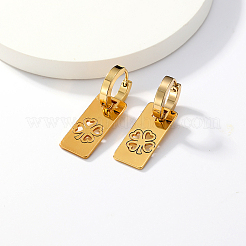 Fashionable Classic 201 Stainless Steel Rectangle with Clover Hoop Earrings&nbsp;XC3510