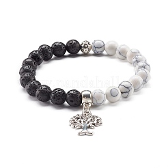 Natural Lava Rock and Synthetic Howlite Round Beads Stretch Bracelet for Men Women&nbsp;BJEW-JB06929