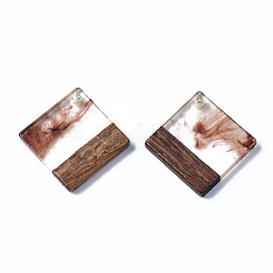 Transparent Resin & Walnut Wood Pendants&nbsp;RESI-T035-31B