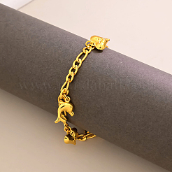 Fashion Elegant Brass Heart Dolphin Charm Figaro Chain Bracelets for Women&nbsp;NR0483