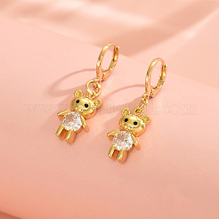 Cute Bear Brass Clear Cubic Zirconia Hoop Earrings&nbsp;GQ2099