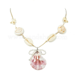 Ocean Adjustable Natural Shell Pendant Braided Necklaces&nbsp;NJEW-TA00245