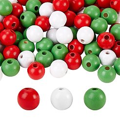 300Pcs 3 Colors Painted Natural Wood Beads&nbsp;WOOD-SZ0001-05