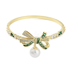 Rack Plating Brass Pave Cubic Zirconia Bowknot Hinged Bangles for Women&nbsp;BJEW-R317-03G-01