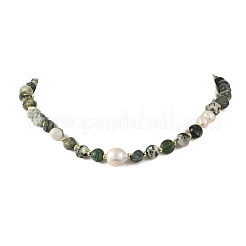 Natural Tree Agate Nuggets & Freshwater Pearl Potato Beaded Necklaces for Women&nbsp;NJEW-JN06488
