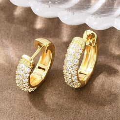 Ring Brass Micro Pave Clear Cubic Zirconia Hoop Earrings&nbsp;EJEW-D348-12G