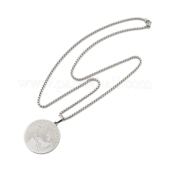 201 Stainless Steel Flat Round with Boy Pendant Box Chain Necklaces for Women Men&nbsp;NJEW-R013-05P