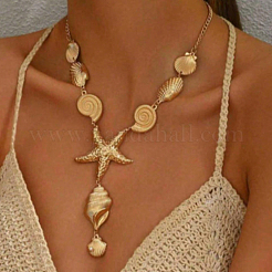 Ocean Iron Conch Shell Starfish Shape Pendant Y Necklaces for Vacation Beach Travel Jewelry&nbsp;YJ1922
