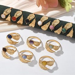 Round Natural Mixed Stone Finger Rings&nbsp;RJEW-C119-08G