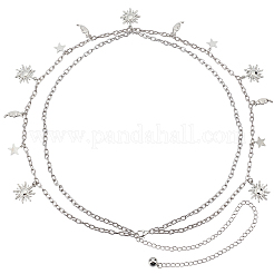 Alloy Moon Sun Star Double Layer Tassel Waist Chains&nbsp;AJEW-GF0013-25P