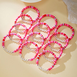 12Pcs Valentine's Day Polymer Clay & Acrylic Beaded Stretch Bracelets Set for Women&nbsp;FS-WG6B295-03