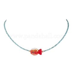2Pcs 2 Colors Handmade Foil Lampwork Fish & Natural Apatite & Rhodonite Faceted Round Beaded Necklaces for Women&nbsp;NJEW-JN05536