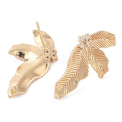 Brass Pave Clear Cubic Zirconia Stud Earring Findings&nbsp;KK-N256-27G