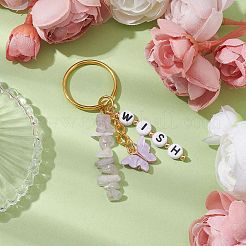 Alloy Acrylic Enamel with Natural Amethyst Keychain&nbsp;KEYC-JKC00805-02