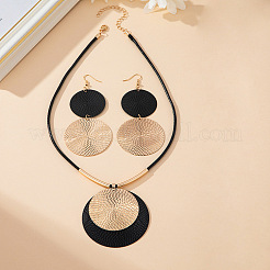 Flat Round Alloy Pendant Necklace & Dangle Earring Sets&nbsp;FS-WGFADC7-03