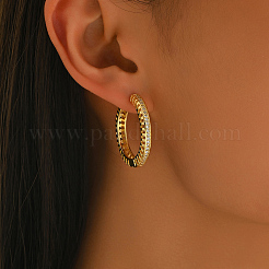 Hollow Brass Clear Cubic Zirconia Hoop Earrings&nbsp;SP8143