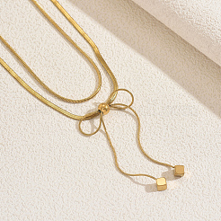 French Elegant Stainless Steel Double Layer Bowknot Tassel Necklaces for Parties and Celebrations&nbsp;JM5687
