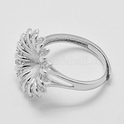 Adjustable 925 Sterling Silver Design Ring Mounts Fittings with Pearl Seat&nbsp;STER-K038-042P