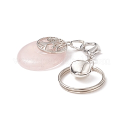 Brass & Natural Mixed Gemstone Flat Round with Tree of Life Pendant Keychains&nbsp;KEYC-JKC00369
