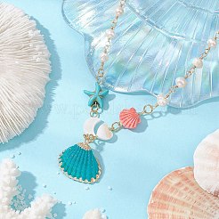 2Pcs 2 Colors Summer Spray Paint & Electroplate Sea Shell Pendants Necklaces&nbsp;NJEW-JN05182