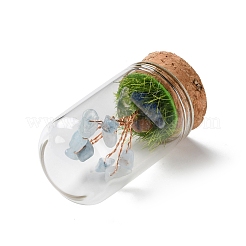 Natural Aquamarine Chips Money Tree in Dome Glass Bell Jars with Wood Base Display Decorations&nbsp;DJEW-K030-02I