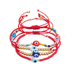 4Pcs 4 Styles Handmade Lampwork & Glass & Brass Beads Braided Bead Bracelets&nbsp;OA0738-1