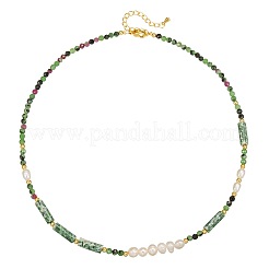 Faceted Round Natural Ruby in Zoisite & Column Green Spot Jasper & Freshwater Pearl Beaded Necklaces & Bracelets Sets for Women&nbsp;ZI1839-3