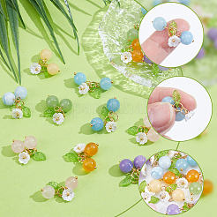 36Pcs 6 Styles Dyed Natural Malaysia Jade & Yellow Jade & Dyed Green Jade & Topaz Jade & White Jade Round Pendants with Resin Flower and Acrylic Leaf&nbsp;HJEW-BM0001-36