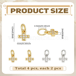 4Pcs 2 Colors Brass Micro Pave Cubic Zirconia Tiny Cross Charms&nbsp;ZIRC-LP0001-65