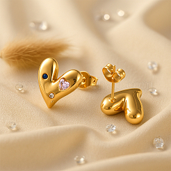 2 Pairs 2 Colors Stainless Steel Heart Stud Earrings&nbsp;EJEW-GO0002-12