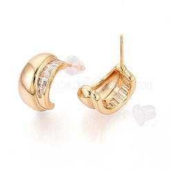 Brass Micro Pave Clear Cubic Zirconia C-Shaped Stud Earrings&nbsp;KK-T071-19G-03