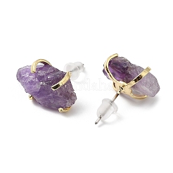 Raw Rough Natural Amethyst Stud Earrings&nbsp;EJEW-R148-01LG-01