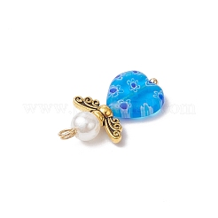Handmade Millefiori Lampwork Beads and ABS Plastic Imitation Pearl Round Beads and Tibetan Style Alloy Fairy Wing Beads and 304 Stainless Steel Ball Head Pins Pendants&nbsp;PALLOY-JF03740-01