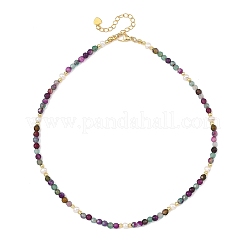 Dyed & Heated Faceted Round Natural Agate and Cultured Freshwater Pearl Beaded Necklaces for Women&nbsp;NJEW-JN06240-04