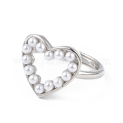 Plastic Pearl Hollow Out Heart Adjustable Ring&nbsp;RJEW-L100-012P