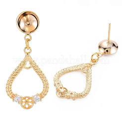 Brass Micro Pave Clear Cubic Zirconia Stud Earring Findings&nbsp;KK-S364-040