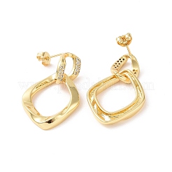 Clear Cubic Zirconia Double Twist Rhombus Dangle Stud Earrings&nbsp;EJEW-G332-04G