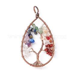 7 Chakra Teardrop Natural Mixed Stone Copper Wire Wrapped Chip Big Pendants&nbsp;G-E195-11R-02