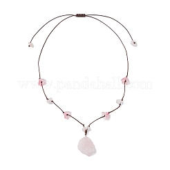 Raw Rough Natural Stone Nuggets Pendant with Handmade Lampwork Flower Adjustable Waxed Polyester Cord Necklaces for Women&nbsp;NJEW-TA00210-02