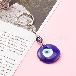 Flat Round with Evil Eye Lampwork Keychain&nbsp;KEYC-JKC00249-01