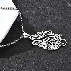 201 Stainless Steel Laser Cut Flower Musical Note Pendant Box Chain Necklaces for Women Men&nbsp;NJEW-E156-02P