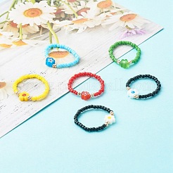 Handmade Baking Paint Glass Seed Beads Stretch Rings&nbsp;RJEW-JR00372