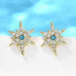 Star Brass Micro Pave Cubic Zirconia Ear Studs&nbsp;EJEW-D304-36G