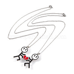 Valentine's Day 2Pcs Alloy Enamel Magnetic Heart Pendant Necklaces&nbsp;LS-NJEW-P305-01P