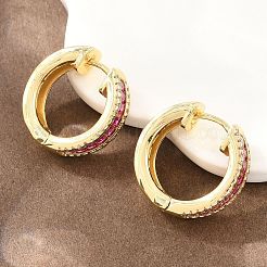 Brass Micro Pave Cubic Zirconia Hoop Earrings&nbsp;KK-CBA8324-06G-02